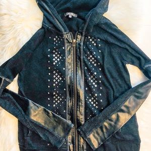 Miss Me charcoal black faux leather hoodie small